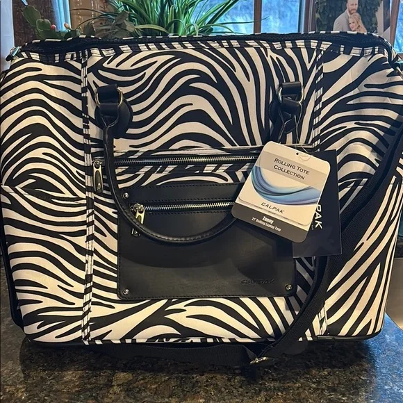NWT Calpak Zebra Print Rolling Tote Zanny Bag Carry On - Picture 1 of 12